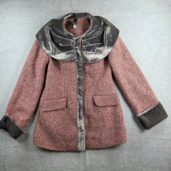 dS LAB Jackets & Blazers - dS LAB Coat Women Size 6 Pink Grey Tweed Velvet Portrait Collar Chic Jacket